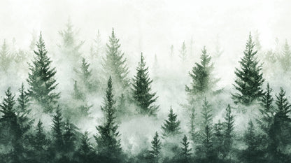 Papier Peint Forêt Pins dans la Brume Aquarelle