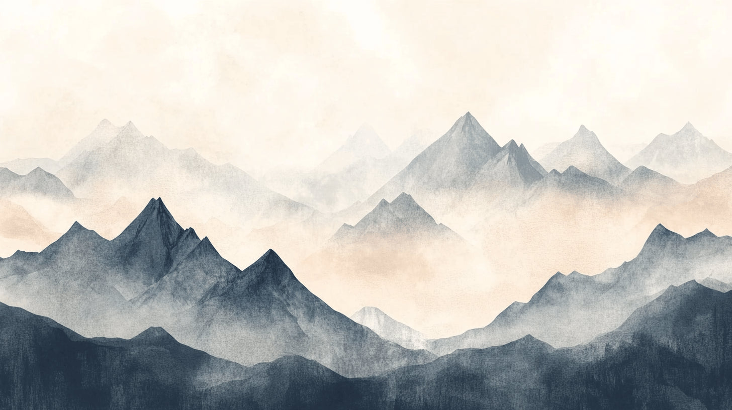 Papier Peint Montagne Paysage Aquarelle aux Sommets Brumeux