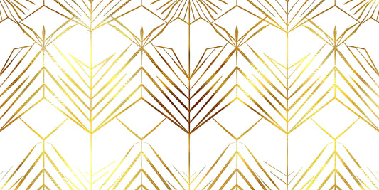 Papier Peint Art Déco Motif Géométrique Doré sur Fond Blanc