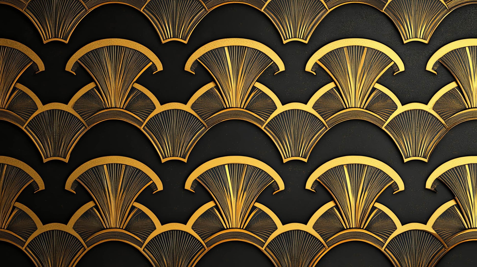 Papier Peint Art Déco Motif Éventail Noir et Doré