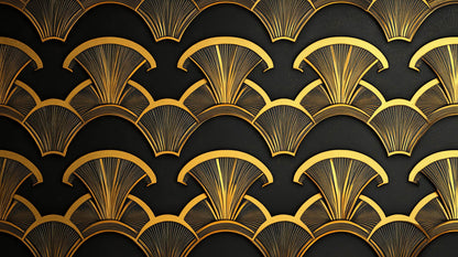 Papier Peint Art Déco Motif Éventail Noir et Doré