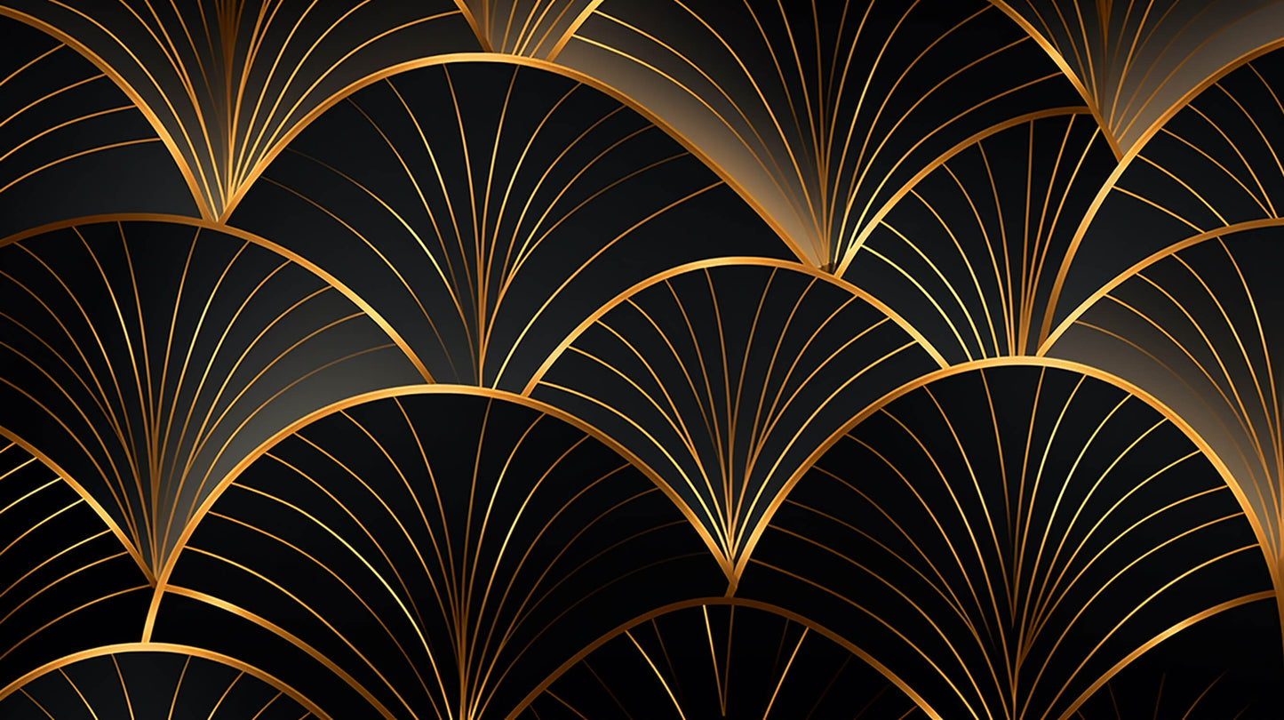 Papier Peint Art Déco Motif Éventail Noir et Doré