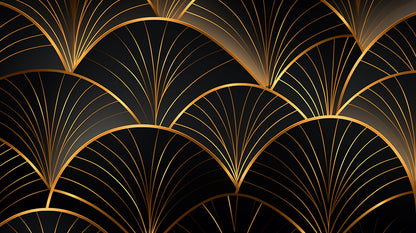 Papier Peint Art Déco Motif Éventail Noir et Doré