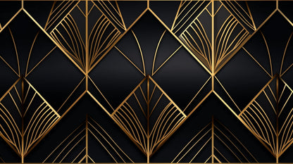 Papier Peint Art Déco Motif Géométrique Noir et Doré