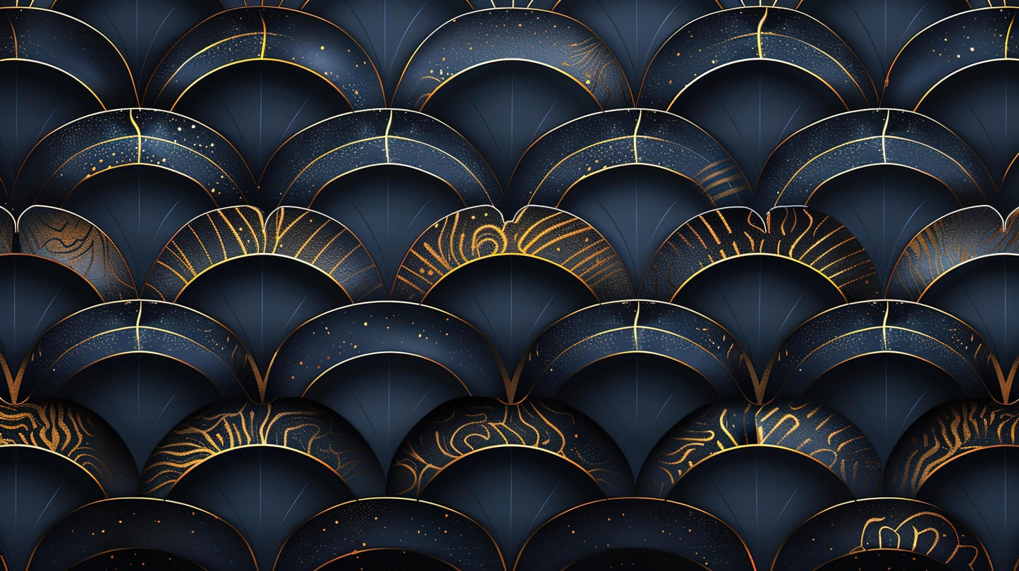 Papier Peint Art Déco Arches Géométriques Bleu Marine et Or