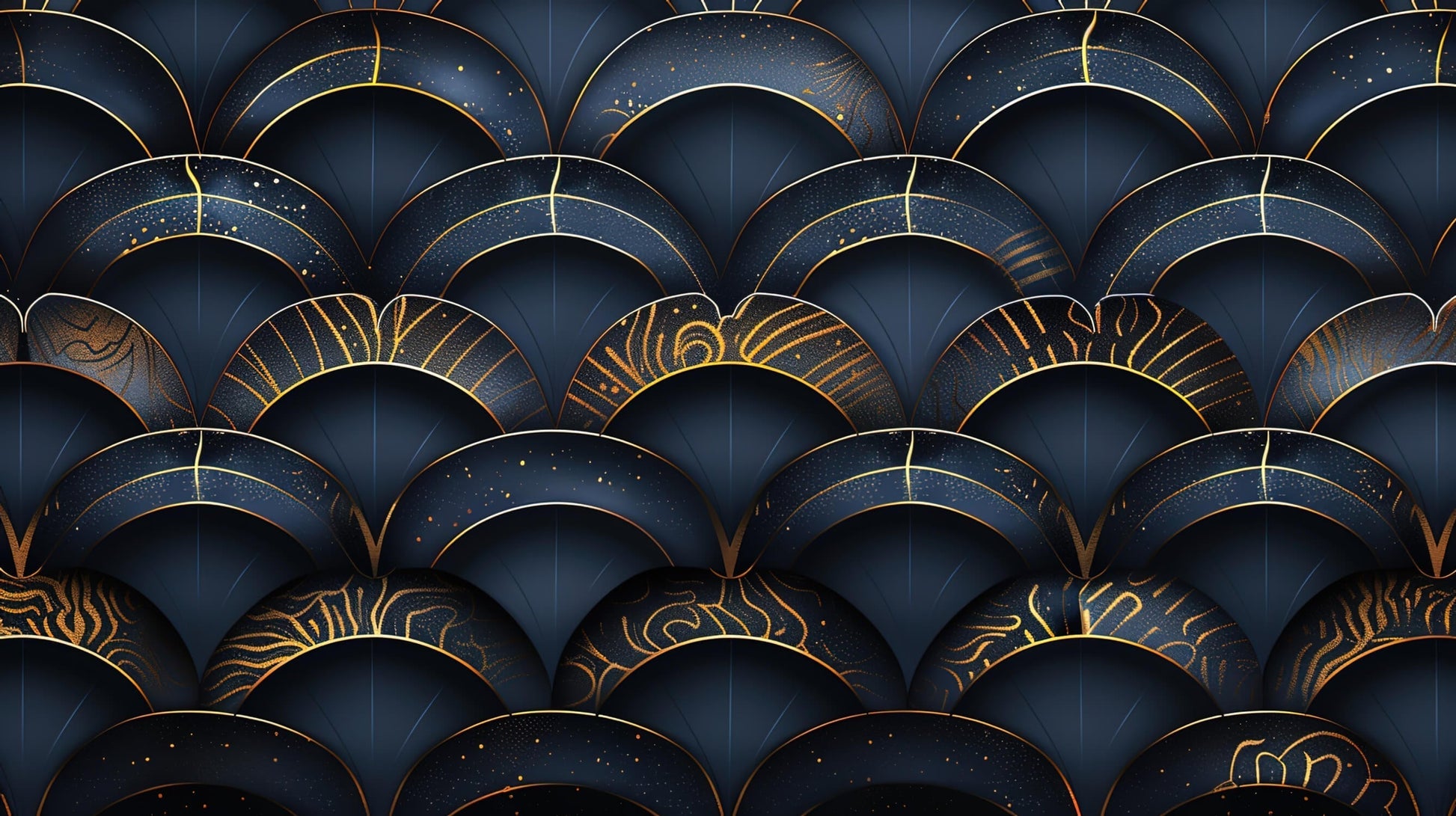 Papier Peint Art Déco Arches Géométriques Bleu Marine et Or