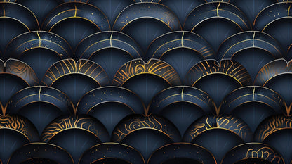 Papier Peint Art Déco Arches Géométriques Bleu Marine et Or