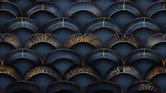 Papier Peint Art Déco Arches Géométriques Bleu Marine et Or
