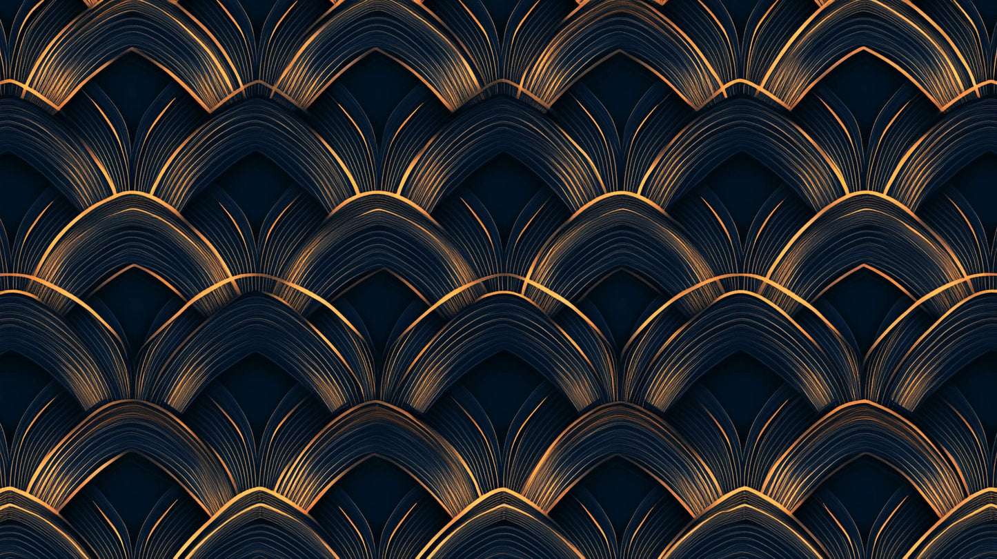Papier Peint Art Déco Motif Éventail Géométrique Noir et Or