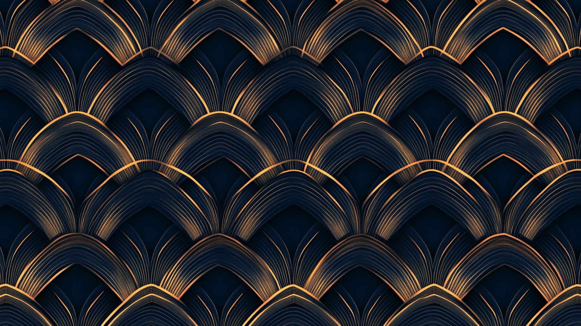 Papier Peint Art Déco Motif Éventail Géométrique Noir et Or