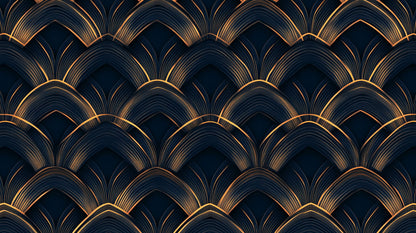 Papier Peint Art Déco Motif Éventail Géométrique Noir et Or