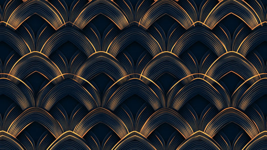 Papier Peint Art Déco Motif Éventail Géométrique Noir et Or
