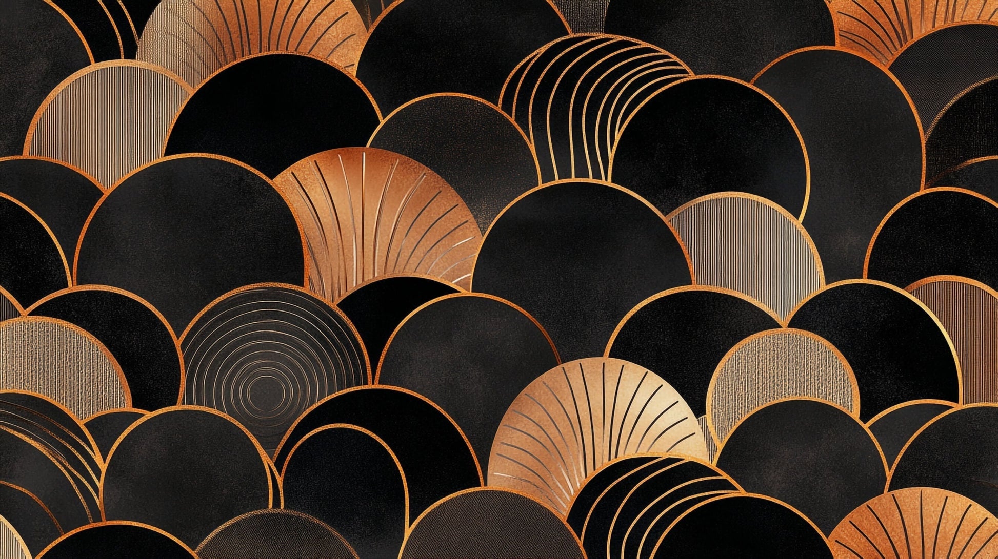 Papier Peint Art Déco Arches Géométriques Noir et Doré