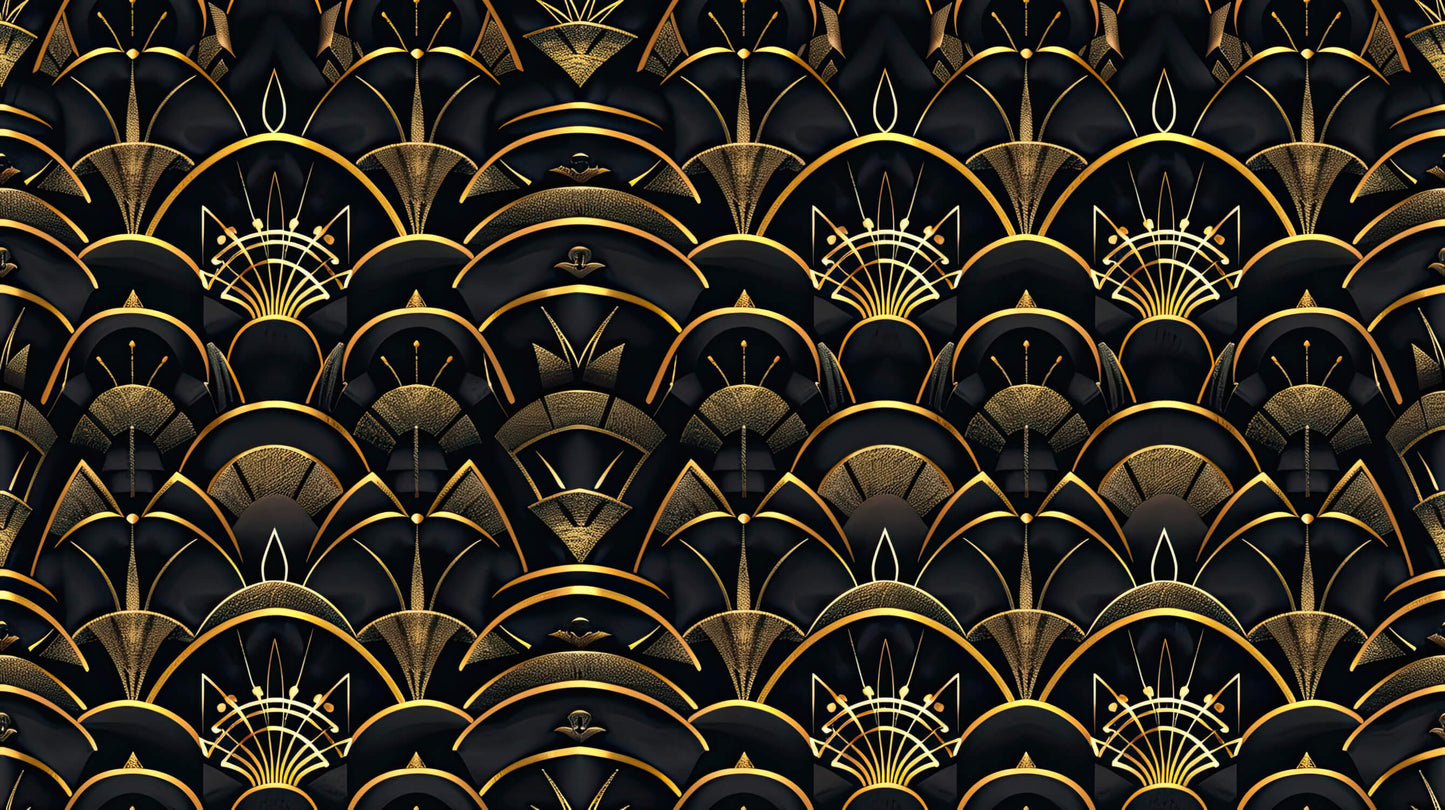 Papier Peint Art Déco Motif Géométrique Noir et Doré