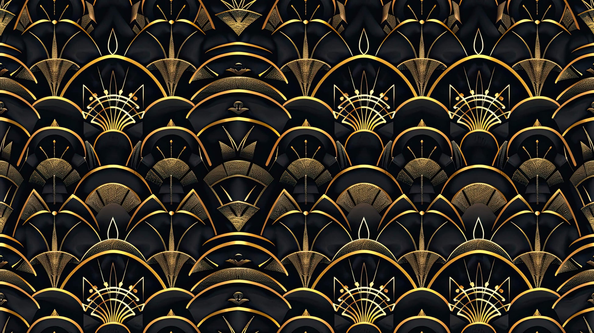 Papier Peint Art Déco Motif Géométrique Noir et Doré