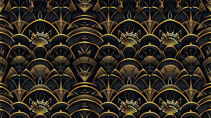 Papier Peint Art Déco Motif Géométrique Noir et Doré