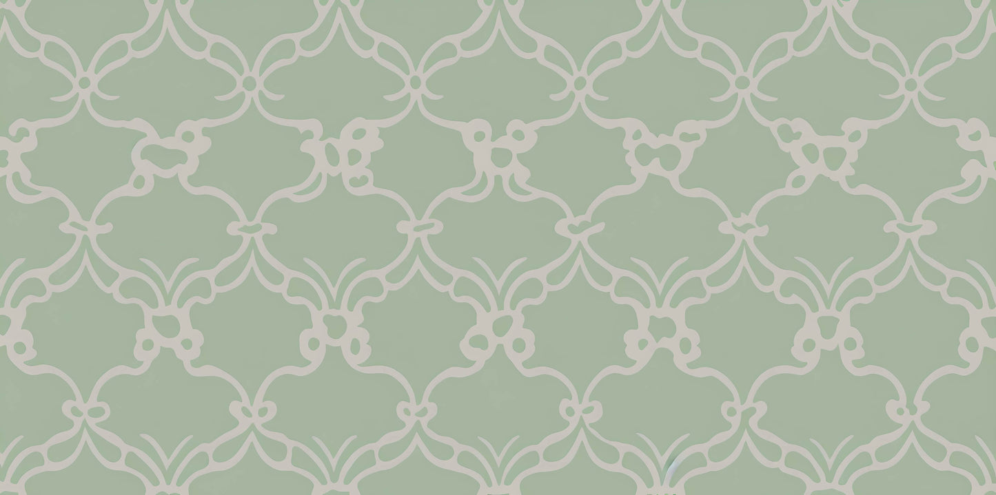 Papier Peint Art Déco Motif Géométrique Vert Sauge et Beige