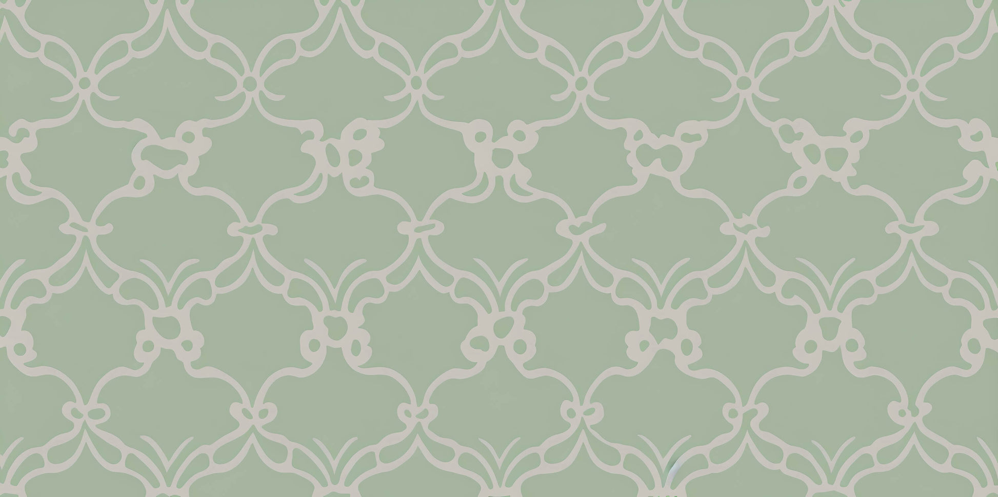 Papier Peint Art Déco Motif Géométrique Vert Sauge et Beige
