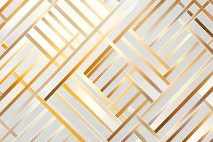 Papier Peint Géométrique Lignes Art Déco Blanc et Doré
