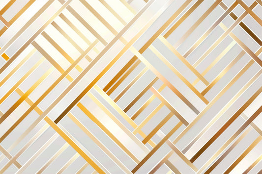Papier Peint Géométrique Lignes Art Déco Blanc et Doré