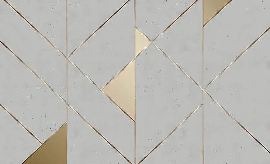 Papier Peint Géométrique Motif Art Déco Gris et Doré