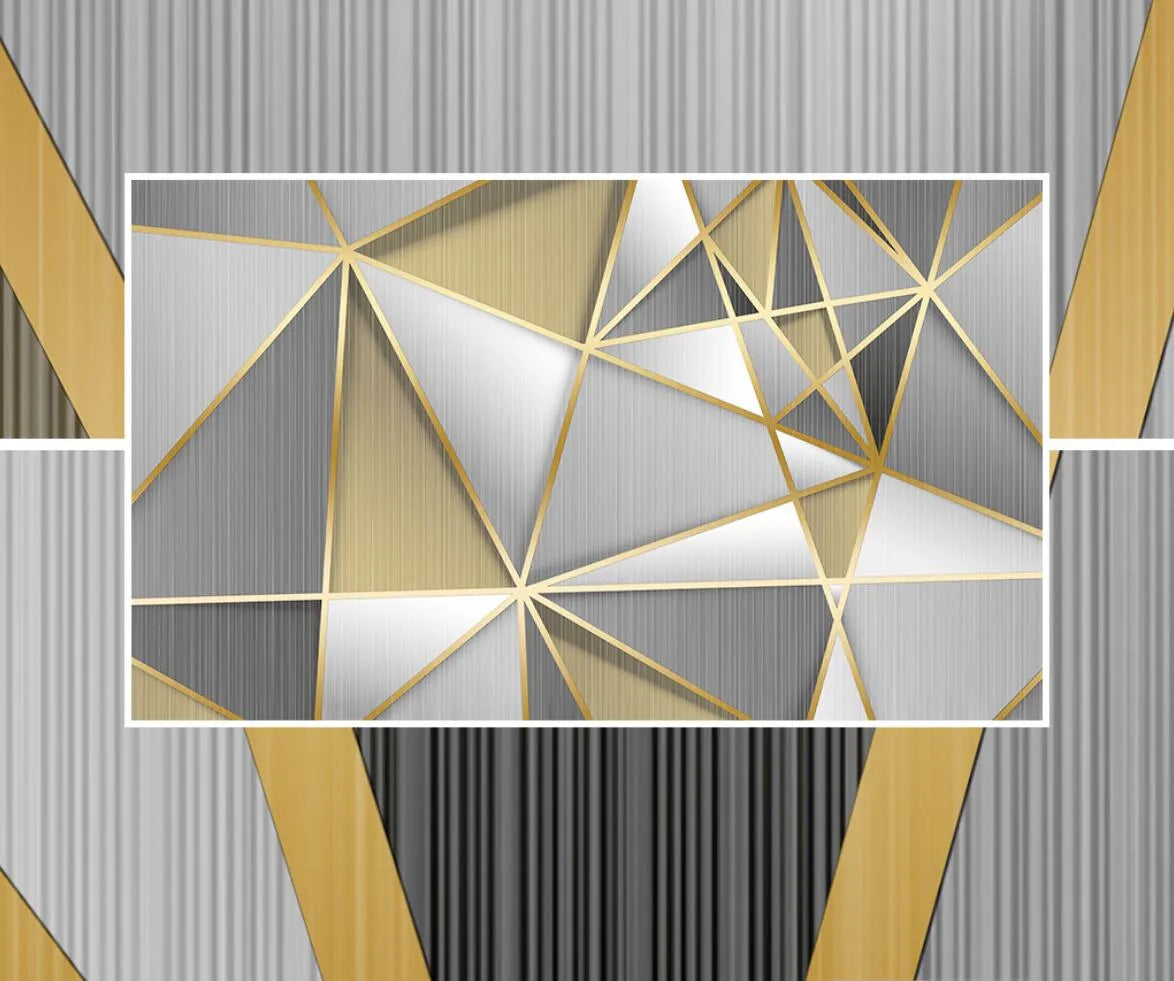Papier Peint Géométrique Motif Art Déco Gris et Doré