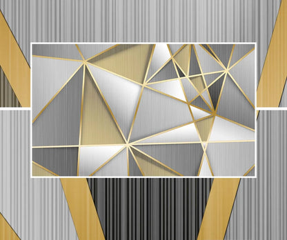Papier Peint Géométrique Motif Art Déco Gris et Doré