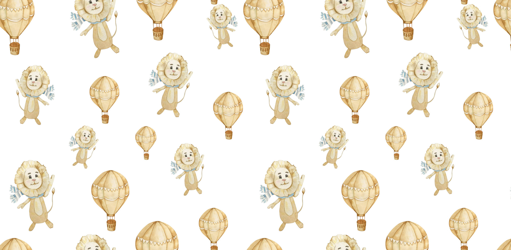 Papier Peint Lions et Montgolfières Aquarelle Beige et Aventure