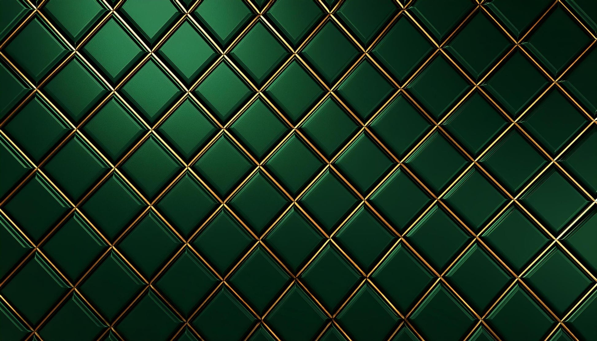Papier Peint Géométrique Motif Diamant Vert et Doré Art Déco