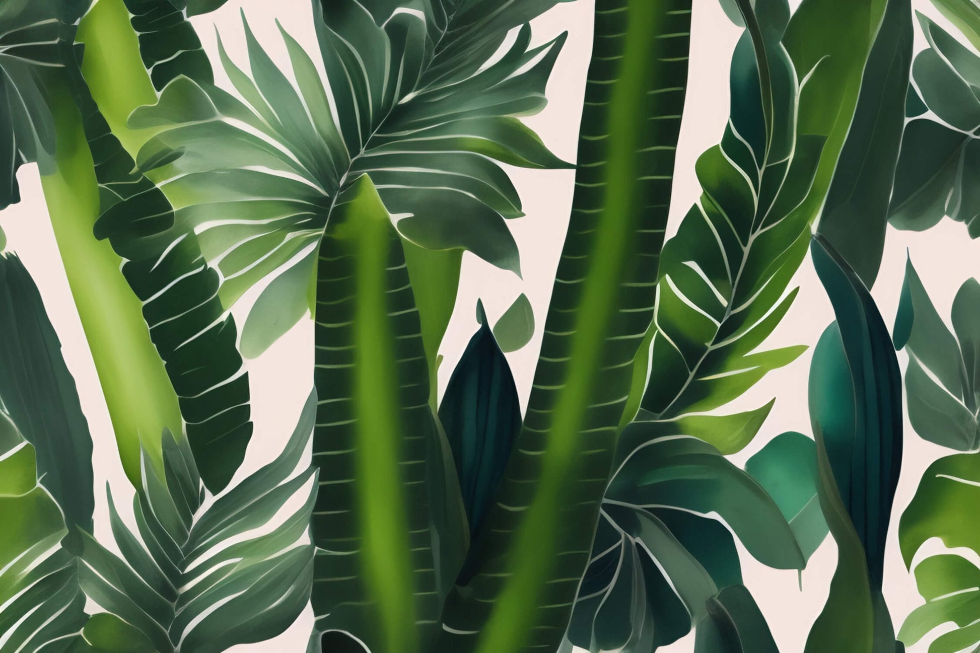 Papier Peint Tropical Grandes Feuilles de Palmier et Bananier