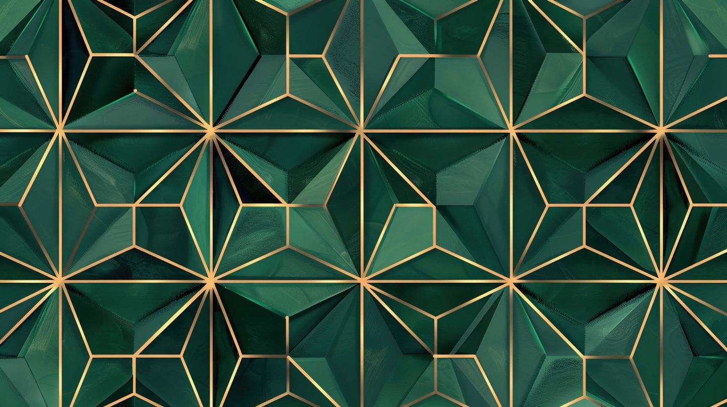 Papier Peint Art Déco Motif Géométrique Vert Émeraude et Or