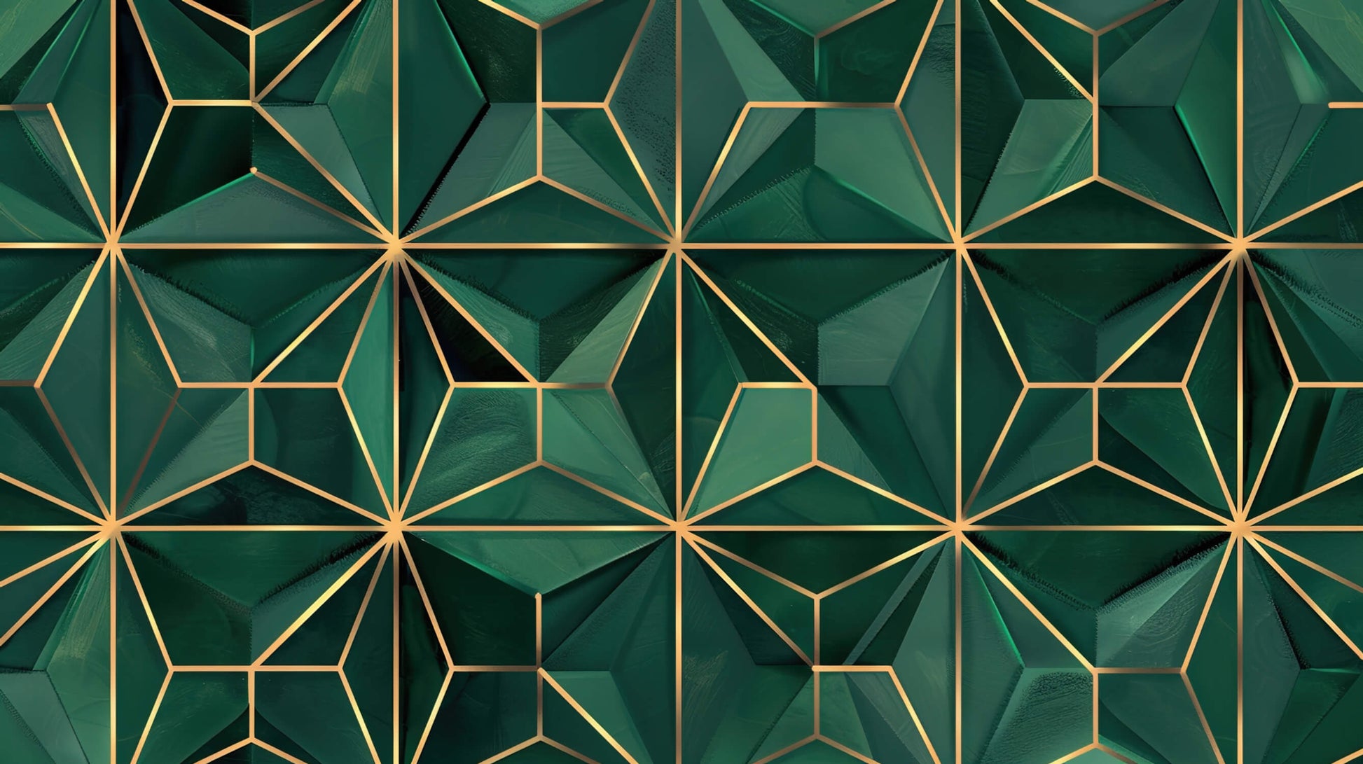 Papier Peint Art Déco Motif Géométrique Vert Émeraude et Or