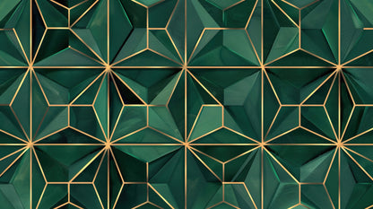 Papier Peint Art Déco Motif Géométrique Vert Émeraude et Or