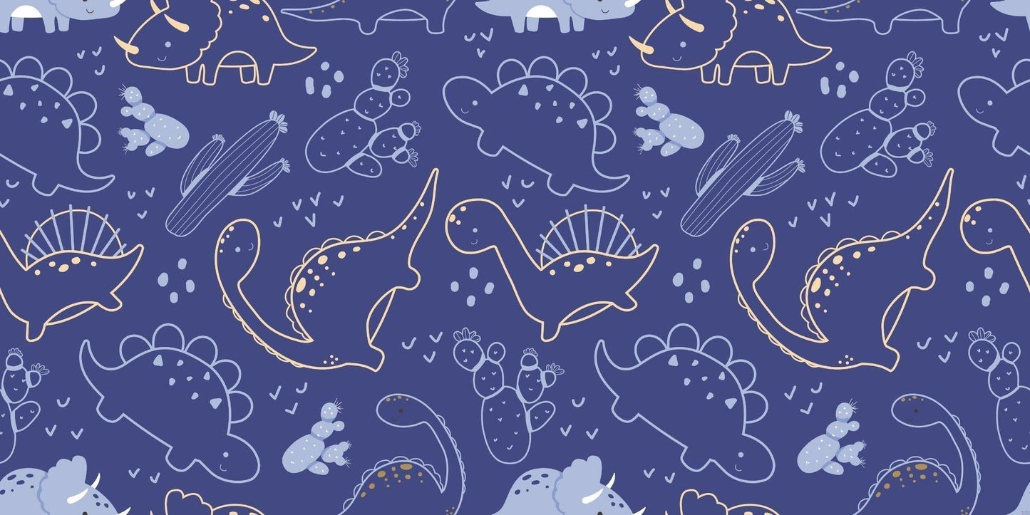 Papier Peint Dinosaure Motif Ligne Art Bleu Marine et Doré