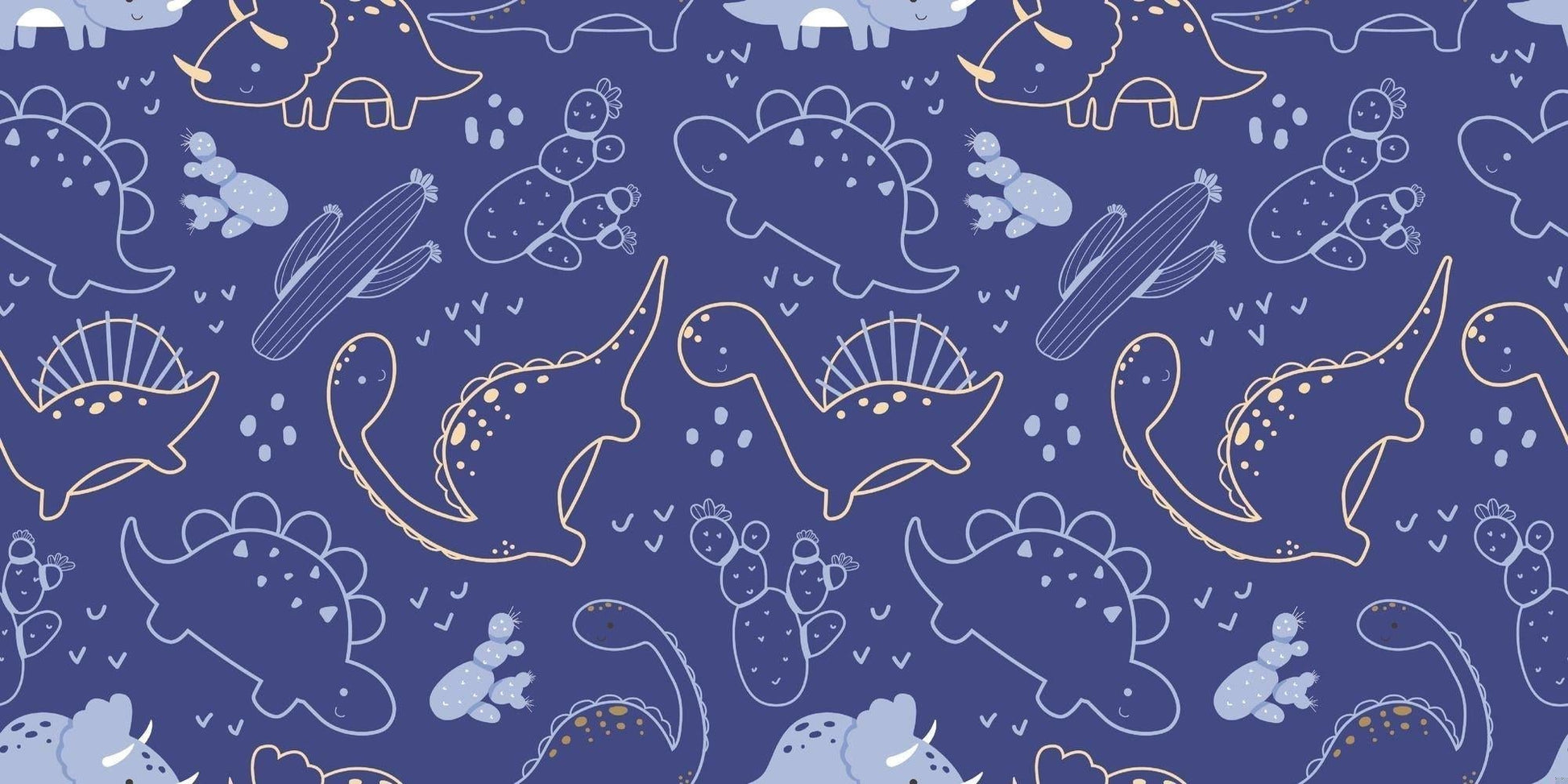 Papier Peint Dinosaure Motif Ligne Art Bleu Marine et Doré